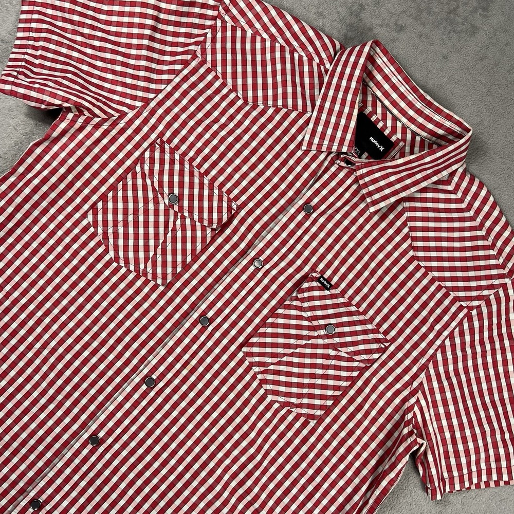 Hurley Shirt Mens 2XL Red Check Short Sleeve Button Snaps EUC
